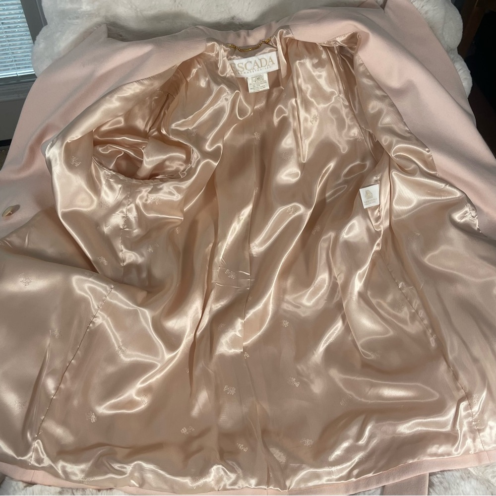 SOLD ESCADA Margaretha Ley 90’s Baby Pink Belted Dbl Breast Wool Cashmere Blazr - Picture 9 of 16